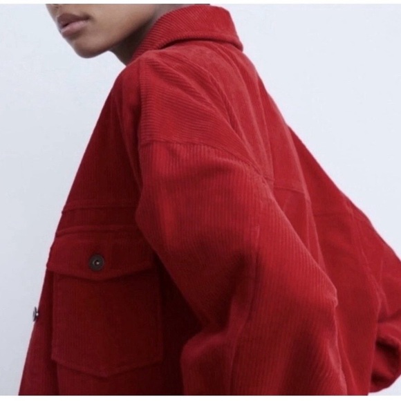 Sz M Zara Lucious Ruby Red Corduroy Jacket - Picture 3 of 8